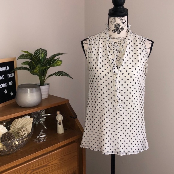 J. Crew off white 100% silk ruffle polka dot tank top. Sz 6 - Picture 10 of 12